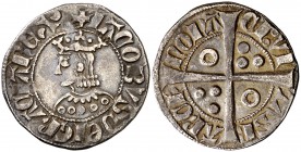 Jaume II (1291-1327). Barcelona. Croat. (Cru.V.S. 337.4) (Cru.C.G. 2154e). 3,08 g. Letras A y U latinas. MBC/MBC+.