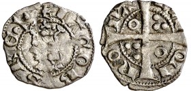 Jaume II (1291-1327). Barcelona. Òbol. (Cru.V.S. 349) (Cru.C.G. 2167). 0,43 g. Letras A y U latinas. Buen ejemplar. Escasa. MBC+.