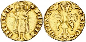Pere III (1336-1387). Perpinyà. Florí. (Cru.V.S. 384) (Cru.C.G. 2206). 3,42 g. Marca: rosa de anillos. Buen ejemplar. MBC+.