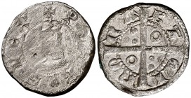 Pere III (1336-1387). Barcelona. Ponderal de croat. (Cru.Pesals 3.1, mismo ejemplar). 2,77 g. Raro. MBC-/MBC.