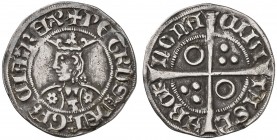 Pere III (1336-1387). Barcelona. Croat. (Cru.V.S. 409 var) (Badia 357) (Cru.C.G. 2225 var). 3,04 g. Flores de seis pétalos en el vestido. Letras gótic...
