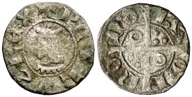 Pere III (1336-1387). Barcelona. Òbol. (Cru.V.S. 417.1 var) (Cru.C.G. 2239 var). 0,45 g. Letras A y U latinas. Rara. MBC-.