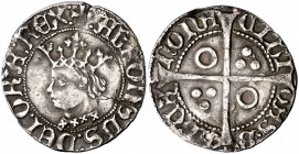 Alfons IV (1416-1458). Barcelona. Croat. (Cru.V.S. 819) (Badia 491) (Cru.C.G. 2866 var). 3 g. El busto redondeado, con cabello caído y corona grande, ...