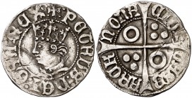 Pere de Portugal (1464-1466). Barcelona. Croat. (Cru.V.S. 918.1) (Cru.C.G. 3041). 3,15 g. Ex Colección Marqués de Dou. Rayitas. Muy rara. MBC.