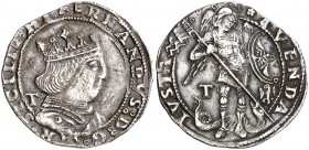 Ferran I de Nàpols (1458-1494). Àquila. Coronat. (Cru.V.S. 1023 var) (Cru.C.G. 3437 var) (MIR. 91). 3,96 g. Pátina oscura. Escasa. MBC/MBC+.