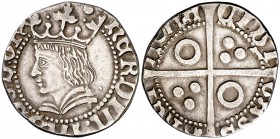 Ferran II (1479-1516). Barcelona. Croat. (Cru.C.G. 1137.1) (Cru.V.S. 3066). 2,58 g. Punto detrás del cuello. Recortada. Ex Áureo 02/07/2003, nº 215. M...