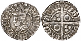 Ferran II (1479-1516). Barcelona. Mig croat. (Cru.V.S. 1143 var) (Badia 856 sim) (Cru.C.G. 3076e var). 1,44 g. Glóbulos grandes y cuatro puntitos enci...