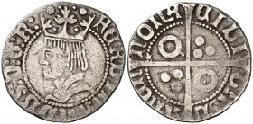 s/d. Juana y Carlos. Barcelona. 1 croat. (Cru.V.S. 1142, de Ferran II) (Badia falta) (Cru.C.G. 3071 var, de Ferran II). 2,25 g. Rara. MBC-.