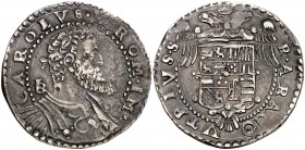 s/d. Carlos I. Nápoles. IBR. 1/2 ducado. (Vti. 293) (MIR. 135). 14,70 g. Pátina oscura. MBC/MBC+.