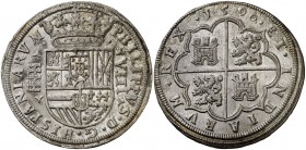 1590. Felipe II. Segovia. 8 reales. (Cal. 217, mismo ejemplar). 27,12 g. Ligera oxidación. Muy bella. Brillo original. Ex Áureo & Calicó Selección 201...