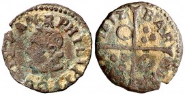 161Z. Felipe III. Barcelona. 1 diner. (Cal. 603, mismo ejemplar) (Cru.C.G. 4347). 0,46 g. Buen ejemplar para este raro año. Ex Colección Lepanto, Áure...