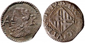 1612. Felipe III. Barcelona. 1 ardit. (Cal. 592) (Cru.C.G. 4345). 0,89 g. Muy rara. MBC-.