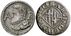 1614. Felipe III. Barcelona. 1 ardit. (Cal. 594) (Cru.C.G. 4345b). 1,49 g. Escasa así. EBC-/EBC.