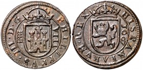 1607. Felipe III. Segovia. 8 maravedís. (Cal. 763) (J.S. D-223) (Seb. 239). 6,41 g. Bella. Escasa así. EBC-.