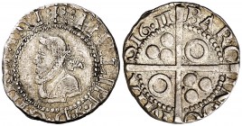 1611. Felipe III. Barcelona. 1/2 croat. (Cal. 530) (Cru.C.G. 4341d) (AN. 19, pàg 145-146, nº 1000A, mismo ejemplar). 1,57 g. MBC/MBC+.
