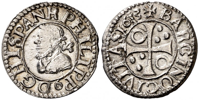1613. Felipe III. Barcelona. 1/2 croat. (Cal. 537) (Cru.C.G. 4342g). 1,60 g. Bel...