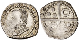 1609. Felipe III. Barcelona. 1 croat. (Cal. 429) (Cru.C.G. falta). 3,43 g. Busto de Felipe II. Acuñación algo floja. Preciosa pátina. Rara. (MBC).