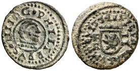 1664. Felipe IV. Burgos. R. 2 maravedís. (Cal. 1281) (J.S. M-45) (Seb. 97). 0,53 g. Pátina verde. Escasa así. MBC+.
