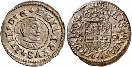 1664. Felipe IV. Coruña. R. 16 maravedís. (Cal. 1302) (J.S. M-132) (Seb. 135, mismo ejemplar). 4,50 g. Atractiva. Escasa así. EBC-.
