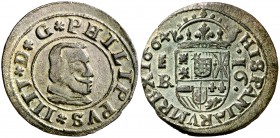 1664. Felipe IV. Segovia. . 16 maravedís. (Cal. 1514) (J.S. M-530) (Seb. 498). 4,03 g. Bella. Escasa así. EBC/EBC+.
