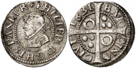 1631. Felipe IV. Barcelona. 1 croat. (Cal. 974) (Cru.C.G. 4414b). 2,95 g. La O de CINO sobre una I. MBC-/MBC.