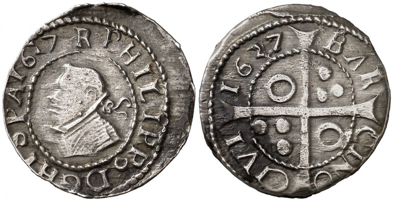 1637. Felipe IV. Barcelona. 1 croat. (Cal. 979) (Cru.C.G. 4414f). 3,15 g. Fecha ...