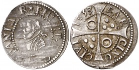 1653. Felipe IV. Barcelona. 1 croat. (Cal. 982) (Cru.C.G. 4414l). 3,01 g. Busto pequeño. Acuñación algo floja. Escasa. MBC/MBC+.