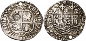 1657. Felipe IV. Potosí. E. 8 reales. (Cal. falta) (Lázaro 155, es una impronta de este ejemplar). 26,90 g. Tipo de presentación real. Triple fecha. E...