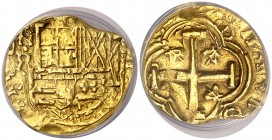 (1642-1665). Felipe IV. Santa Fe de Nuevo Reino. (R). 2 escudos. (Cal. tipo 36). 6,70 g. Encapsulada por la NGC como AU58, nº 4344930-003 (como Carlos...
