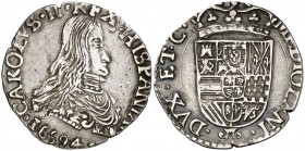 16994 (sic). Carlos II. Milán. 1/8 felipe. (Vti. 10 var) (MIR. 390/2 var). 3,39 g. Busto maduro. Ex Colección Isabel de Trastámara 14/12/2017, nº 607....