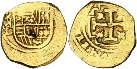 (¿1697?). Carlos II. México. L. 2 escudos. (¿Cal. 139?). 6,80 g. Marca de ceca sobre M. Con los palos de la cruz no perforados por puntos. Restos de s...