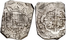 1709. Felipe V. Madrid. J. 8 reales. (Cal. 676). 26,49 g. Los dos últimos dígitos de la fecha poco legibles. Muy rara. MBC-.