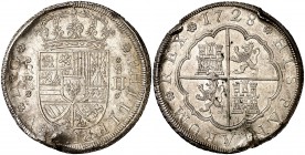 1728. Felipe V. Madrid. JJ. 8 reales. (Cal. 693). 26,90 g. Fuertes golpes en borde. Rara. (EBC+).