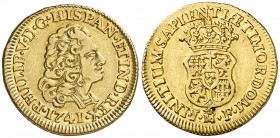 1741. Felipe V. Madrid. JF. 1 escudo. (Cal. 492). 3,34 g. Ex Áureo & Calicó 19/10/2016, nº 1505. Rara y más así. MBC+/EBC-.