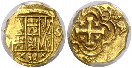 (1728-1730). Felipe V. Santa Fe de Nuevo Reino. S. 1 escudo. (Cal. tipo 112) (Restrepo M78-8). 3,38 g. En cápsula de la PCGS como MS62, nº 631507.62/8...