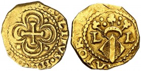 (1700). Felipe V. Valencia. 1 escudo. (Cal. 210, cita sin fecha y la atribuye a Felipe IV) (Cru.C.G. 4984). 3,34 g. Muy atractiva. Precioso color. Ex ...