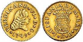1749. Fernando VI. Madrid. JB. 1/2 escudo. (Cal. 245). 1,75 g. Rayita. Buen ejemplar. MBC+.