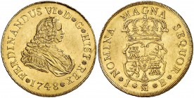1748. Fernando VI. Madrid. JB. 4 escudos. (Cal. 102). 13,51 g. Levísimas rayitas. Bella. Parte de brillo original. Ex Colección Caballero de las Yndia...