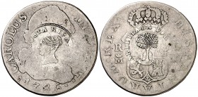 1786. Carlos III. Madrid. DV. 2 reales. 5,57 g. Resello de Costa Rica (De Mey 473 y 474) realizados en 1845. Rara. (BC+).