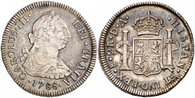 1788. Carlos III. Santiago. DA. 2 reales. (Cal. 1431). 6,70 g. Rayitas. Pátina. Buen ejemplar para esta ceca. Rara. MBC/MBC+.