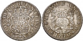 1770. Carlos III. México. FM. 8 reales. (Cal. 912). 26,87 g. Columnario. MBC.