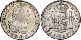 1775. Carlos III. Potosí. JR. 8 reales. (Cal. 975). 27,31 g. Buen ejemplar. MBC/MBC+.