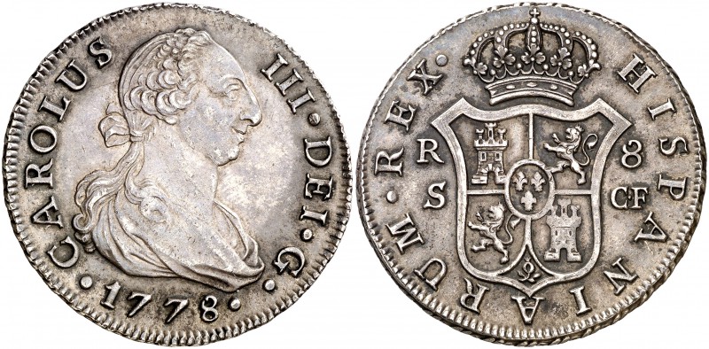 1778. Carlos III. Sevilla. CF. 8 reales. (Cal. 1040). 26,89 g. Bella. Preciosa p...