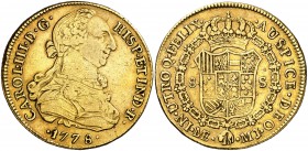 1778. Carlos III. Lima. MJ. 8 escudos. (Cal. 34) (Cal.Onza 702). 26,81 g. Leves marquitas. Bonito color. MBC.