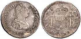 1808. Carlos IV. Potosí. PJ. 1/2 real. (Cal. 1325). 1,71 g. Bella. Brillo original. Estuvo encapsulada por la PCGS como AU58, nº 25923.58/11764155. Es...