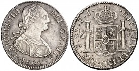 1804. Carlos IV. Potosí. PJ. 2 reales. (Cal. 1023). 6,79 g. Certificado por la National Numismatic Certification como AU55, nº 2150405. Escasa así. EB...