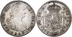 1800. Carlos IV. Guatemala. M. 8 reales. (Cal. 631). 26,73 g. Rayitas. Escasa. MBC/MBC+.