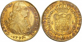 1797. Carlos IV. Lima. IJ. 8 escudos. (Cal. 14) (Cal.Onza 989). 26,94 g. Dos rayitas. Bonita pátina. MBC/MBC+.