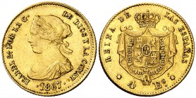 1867. Isabel II. Madrid. 4 escudos. (Cal. 111). 3,33 g. MBC+.