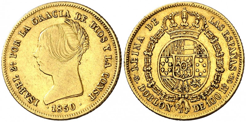 1850. Isabel II. Madrid. CL. Doblón de 100 reales. (Cal. 3). 8,19 g. Escasa. MBC...
